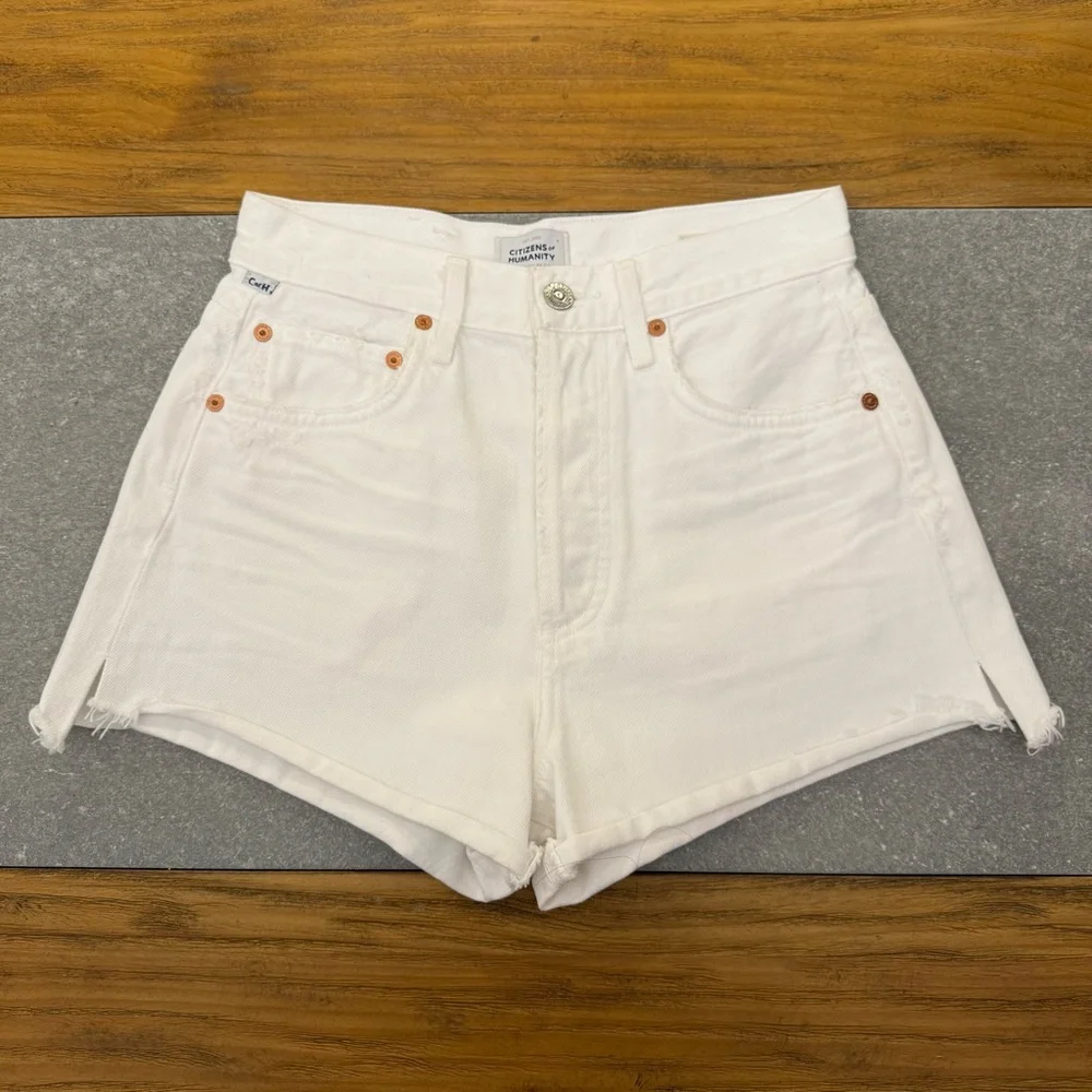 Citizens of Humanity Marlow High Rise White Denim Cutoff Shorts Size 24 NWOT - Picture 2 of 14